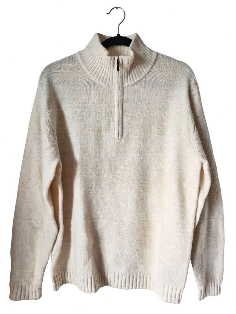 Bossini Off-White Textured 1/4 Zip Pullover - Men's XL